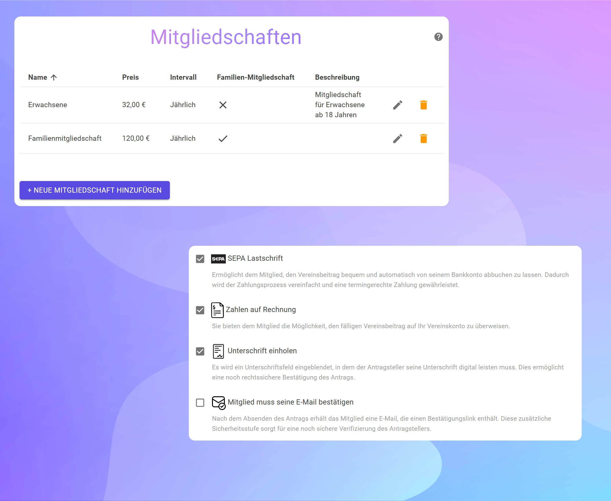 Sportverein einrichten